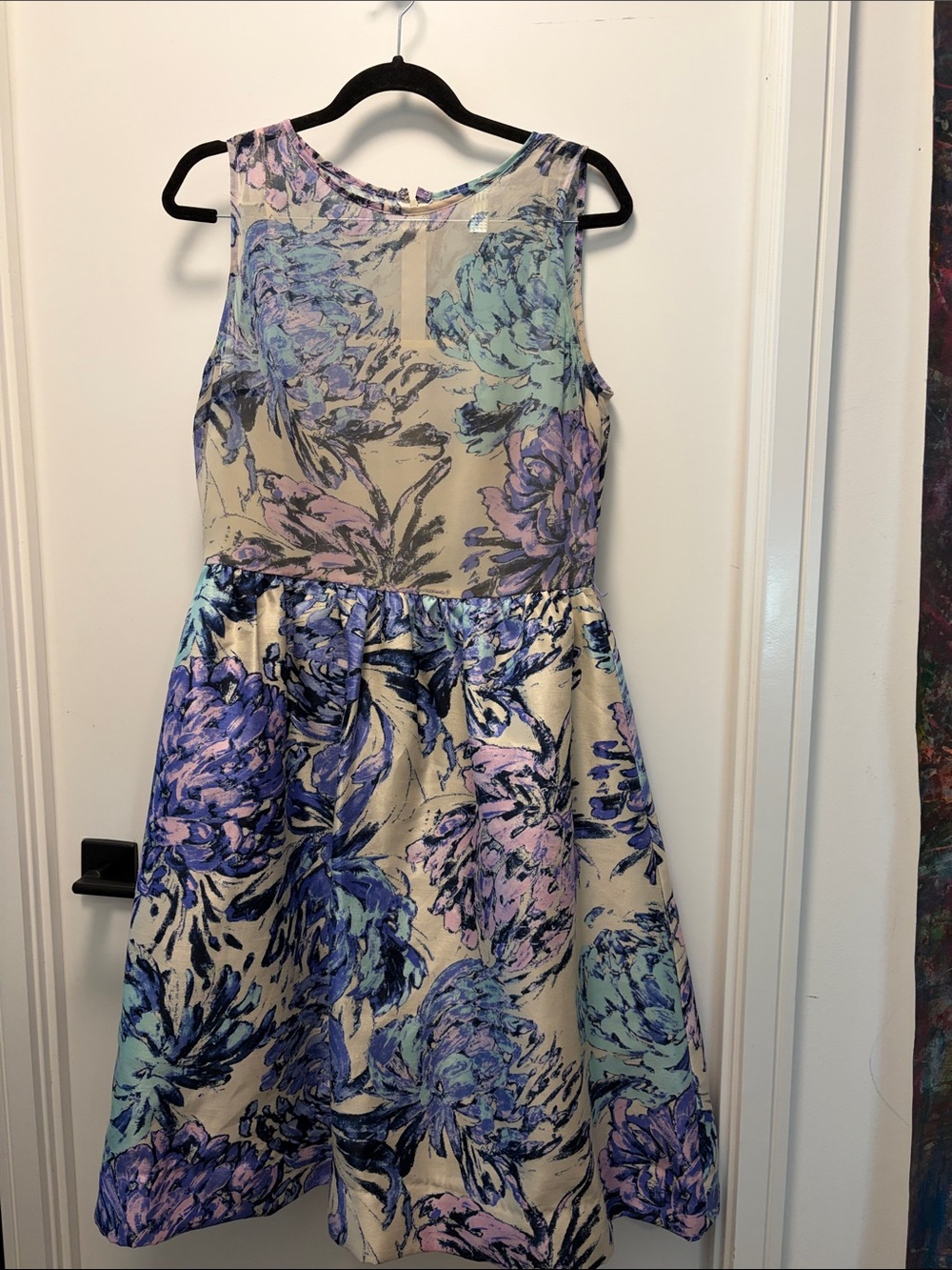 Taylor Floral Formal Dress in Cream with Lavender and Light Blue